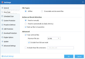 Showing the virus scan configuration options in Baidu Antivirus 2014